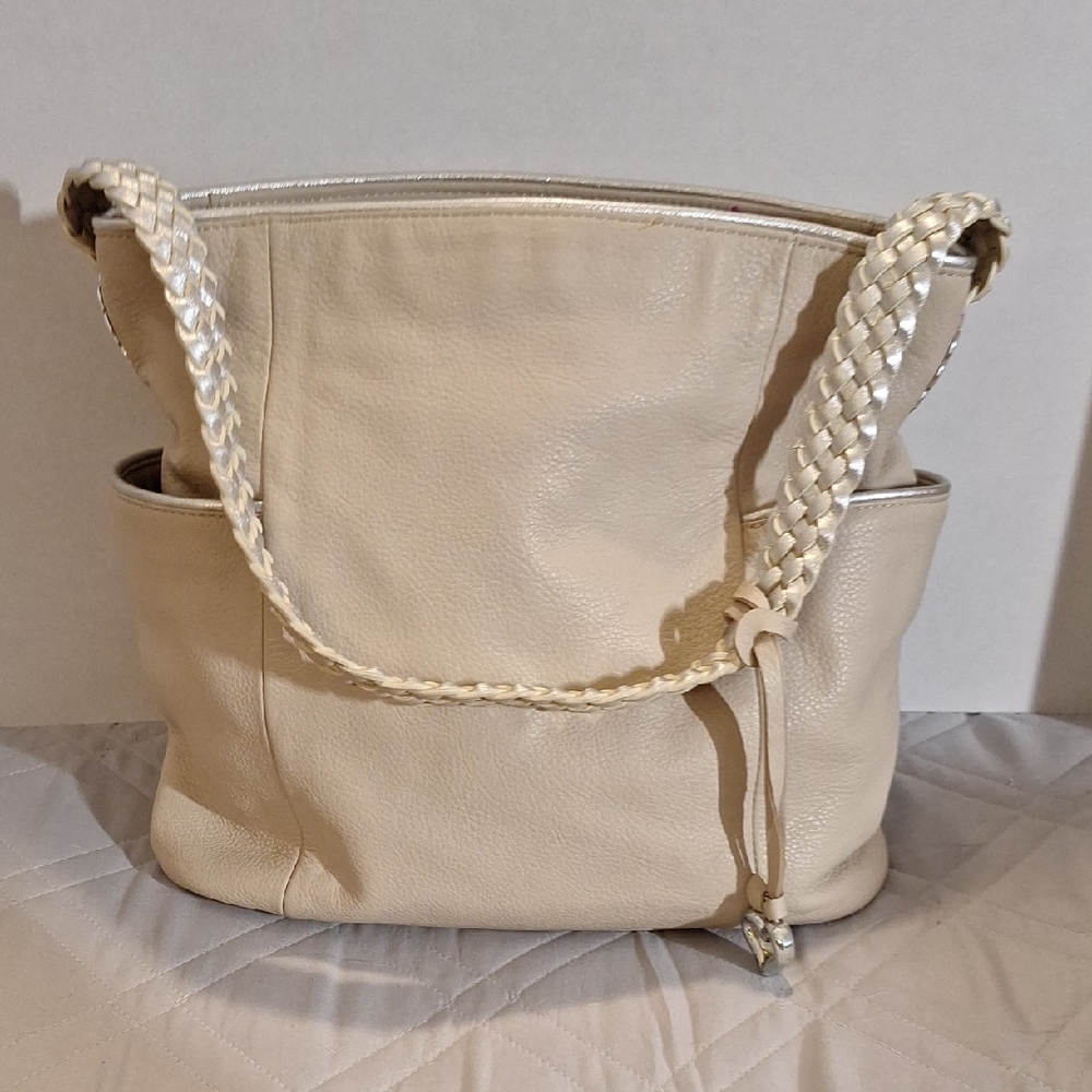 Brighton Cream Shoulder Bag with Braided Shoulder Strap